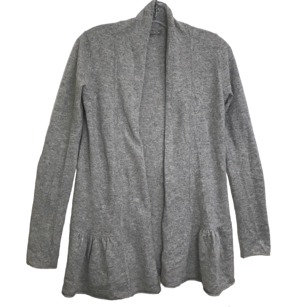 InCashmere Open Cardigan Cashmere Sweater Pleated Hem Flare Soft Knit Peplum S